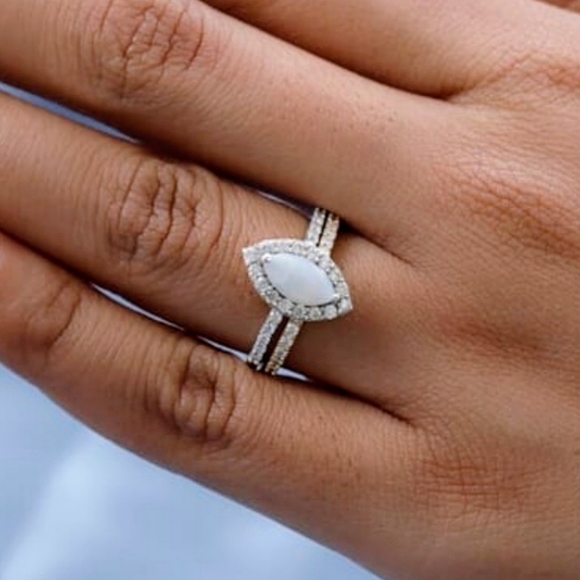 NEW Australian Opal & Moissanite Set of 2 Rings in Platinum & Vermeil YG - Picture 10 of 16